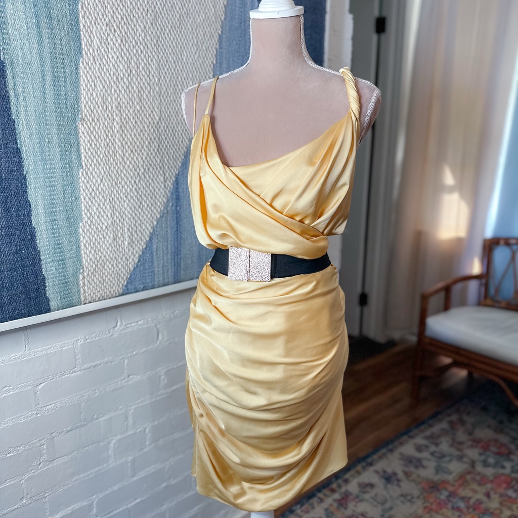 Asos Yellow Satin Style Wrap With Strappy Back Dress